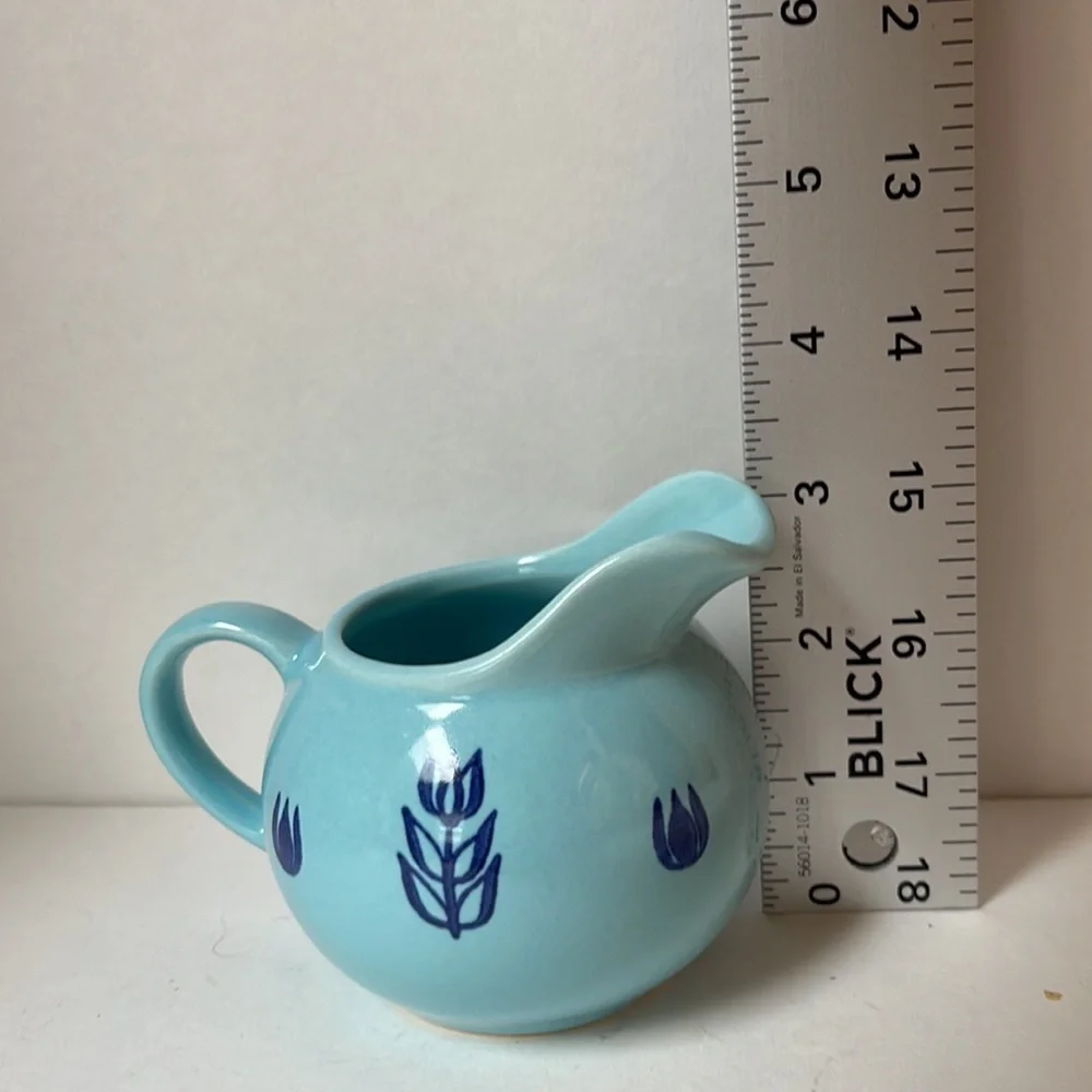 Vintage creamer Tiffany blue with cobalt blue floral design